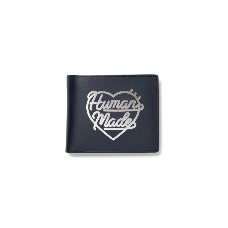 戽斗本事🌛】HUMAN MADE LEATHER WALLET NAVY 愛心草寫LOGO 深藍皮夾短