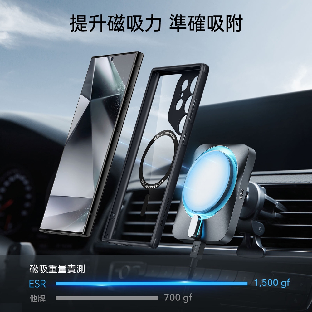 ESR 億色 巧匯系列 Galaxy S24 Ultra 6.8 吋 (2024) 磁電空間磁吸手機殼, 黑邊半透黑