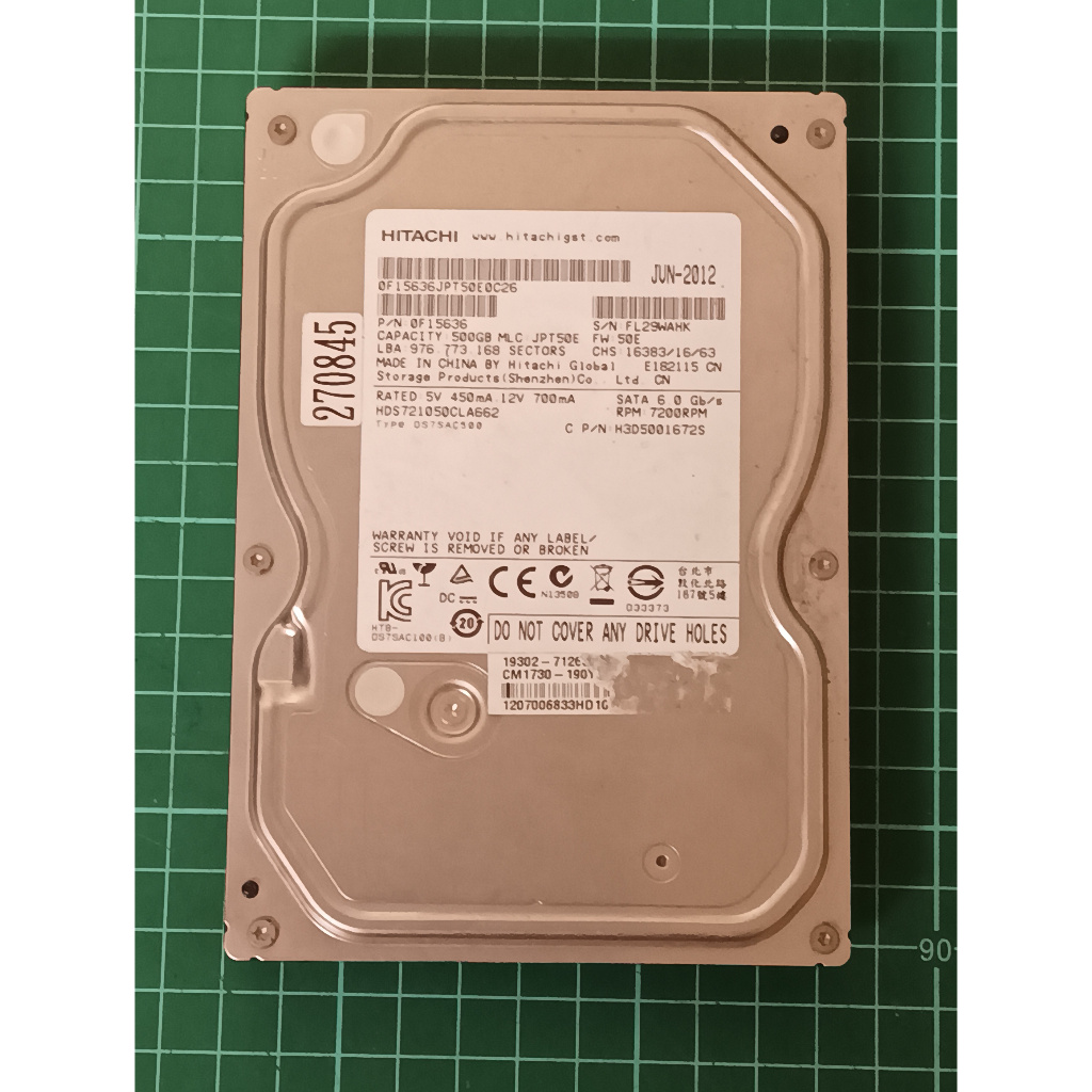 日立HITACHI 3.5吋500GB(500G) SATA硬碟HDS721050CLA662 (Y) D104