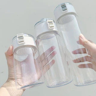 【moonlight🌕】無印風透明水杯 ins日系簡約彈蓋水壺 大容量便攜提繩隨身杯 自帶杯環保杯