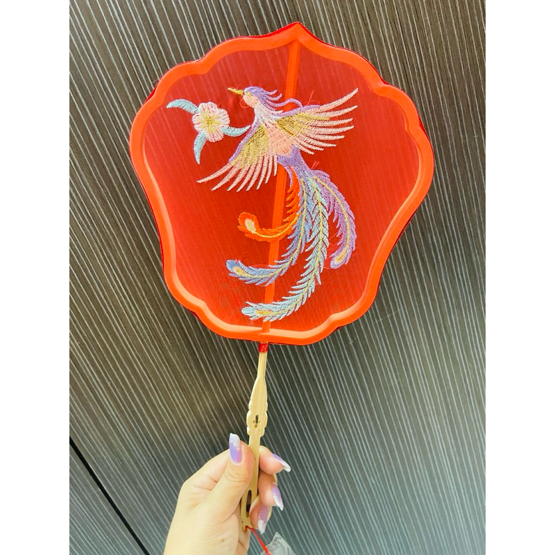 鳳凰刺繡扇含底座整組❤️媽祖必備單品/紅色媽祖扇、紅色鳳凰扇、媽祖