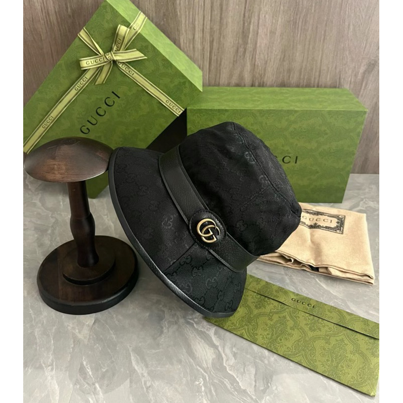 gucci 漁夫 帽 GUCCI 帆布老花漁夫帽牛仔藍