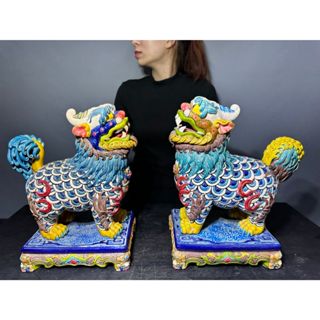 未使用】交趾陶 交趾焼 鹿港窯 獅子 置物 林智信 林俊亨 陶光