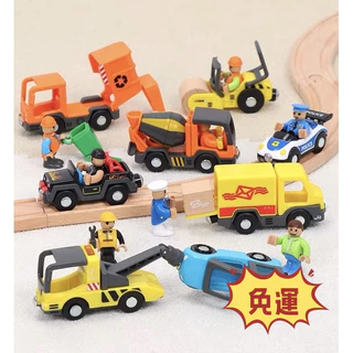 台灣現貨 各式小車套裝 木製軌道車 火車 小車 手推小車 軌道車 適用ikea木軌道 救護車 消防車 可搭配電動火車