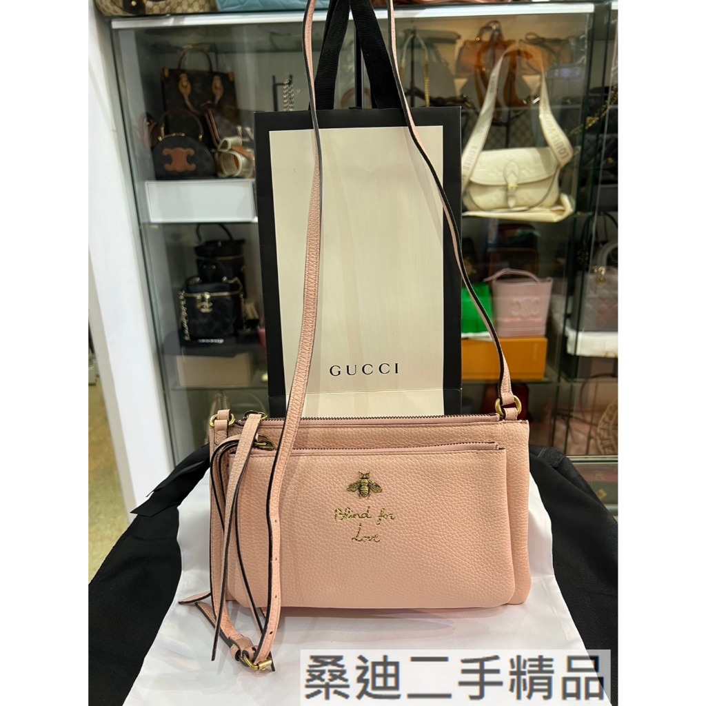 GUCCI 474823 BLIND FOR LOVE金色蜜蜂雙層斜背包| 蝦皮購物