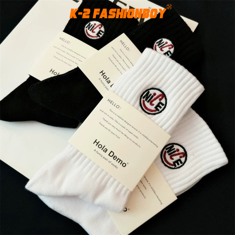【K-2】NICE 刺繡 小圓標 純棉 長襪 高筒襪 襪子 刺繡襪 情侶 穿搭 棉襪 透氣 襪 男襪 女襪【KM143】 | 蝦皮購物