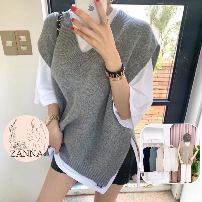 《zanna韓系服飾》60940質感爆棚喔！！韓國同步重磅質感v領長版背心 無彈性 蝦皮購物