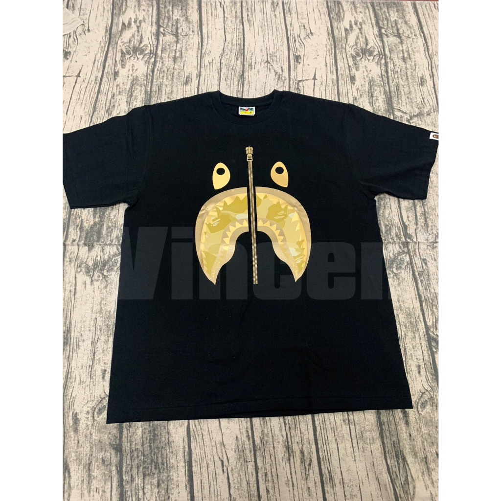 Bape gold shark tee best sale