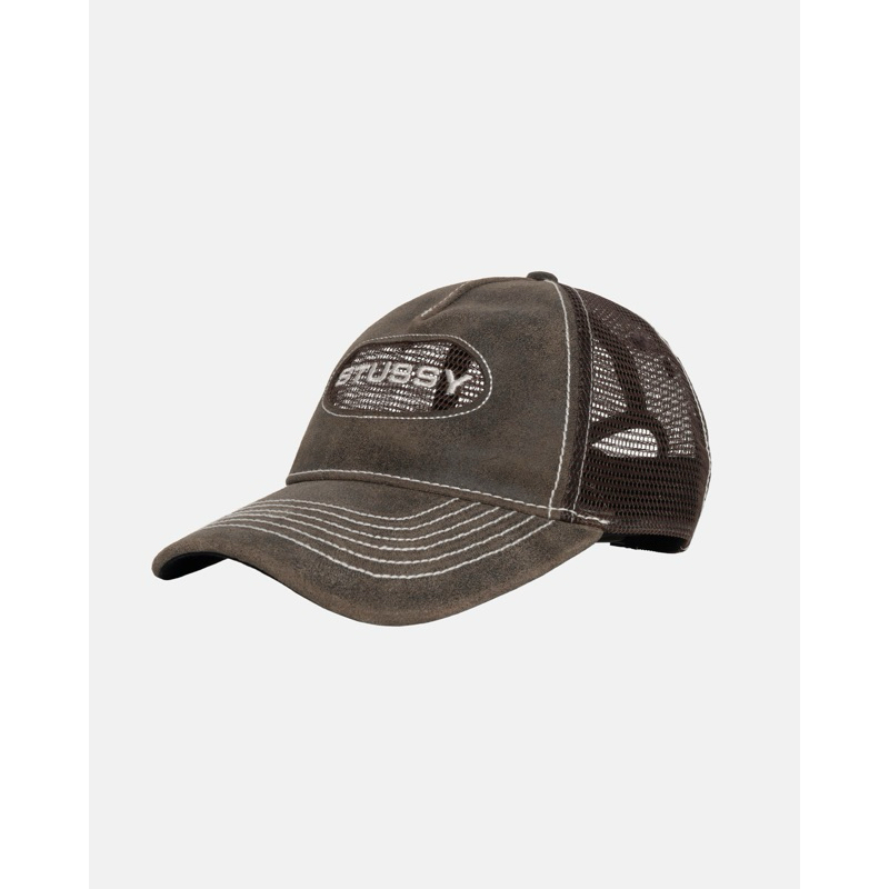 HS⚑ Stussy Low Pro Trucker Cut-Out Leather Cap 網帽棒球帽