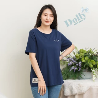 台灣現貨  大尺碼休閒口袋點點下標籤棉T(藍色)011-Dolly多莉大碼專賣店