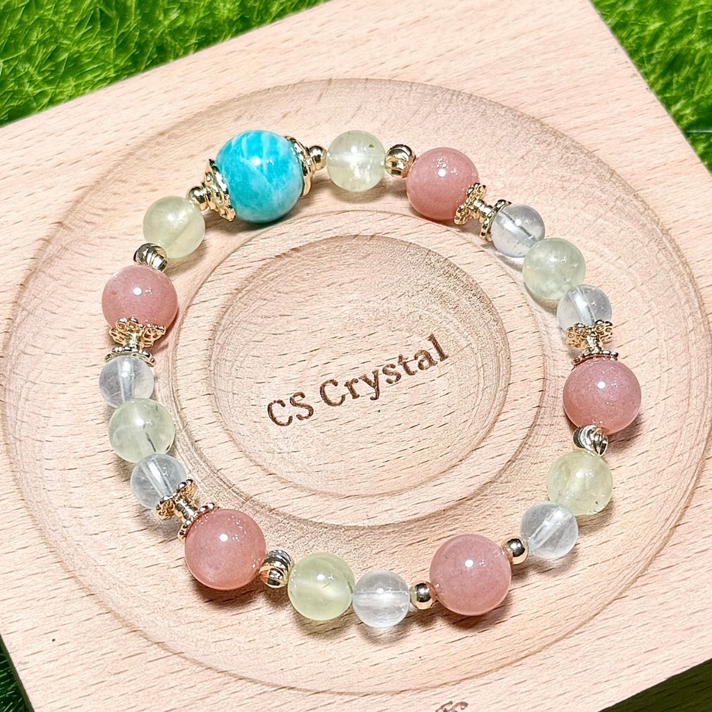 CS Crystal 編號663 - 天河石+橙月光石+葡萄石+透體海藍寶設計款 | 蝦皮購物