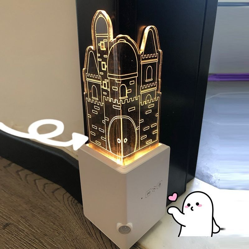 【可充電 免拉線】亚克力城堡小夜灯 节能 智能感应 墙角装饰灯 卧室灯 过道灯 走廊灯 氛围灯 墻角燈 護墻角 光控感應 | 蝦皮購物
