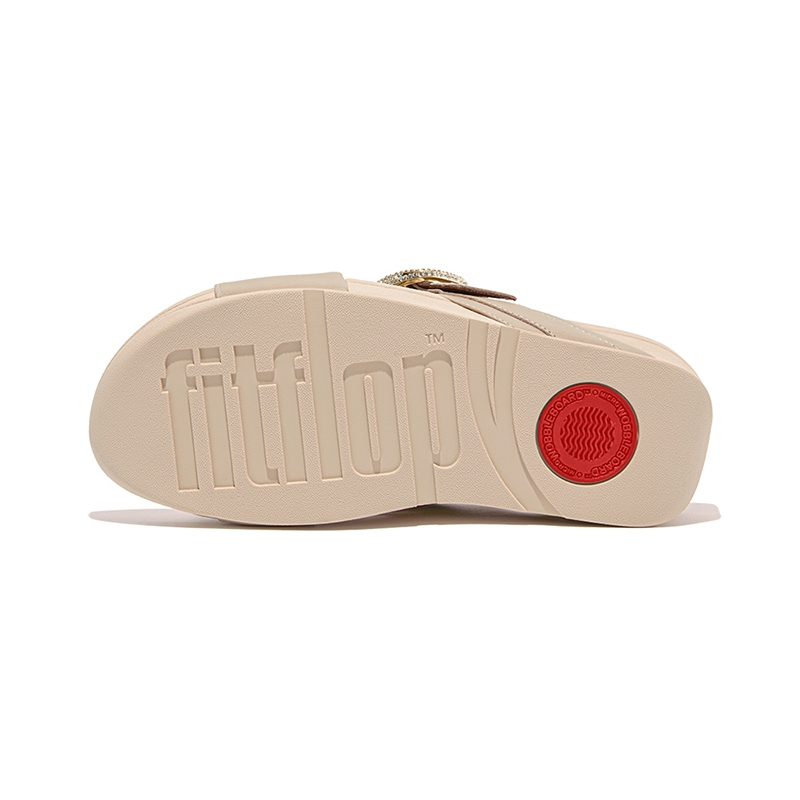 FitFlop】女LULU 水鑽扣環皮革十字交叉後帶涼鞋-12-14917- 白石