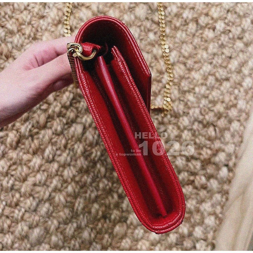 1026+YSL信封包Saint Laurent 紅色魚子醬牛皮WOC 鍊條包鏈帶包