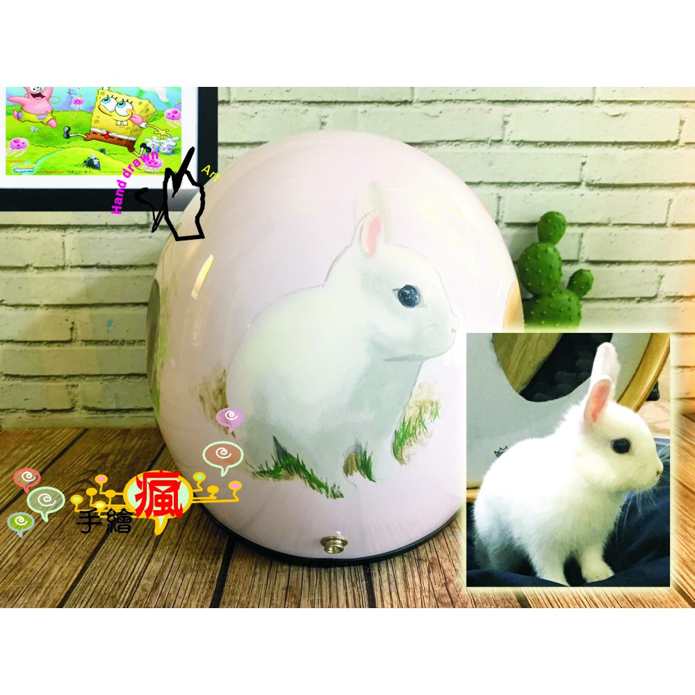 手繪瘋 [手繪 寫真兔兔 兔子 迷你兔 Q版 寵物 安全帽 手工 禮物 生日 情人節 狗狗 Q兔 侏儒兔 | 蝦皮購物