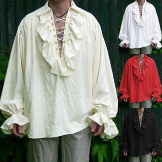 Ruffled Medieval Pirate Shirt (White, Black) - 1336