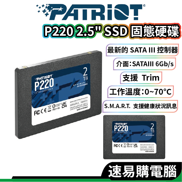 PATRiOT美商博帝P220 SSD固態硬碟2.5吋SATA3 128G 512G 1TB 固態硬碟