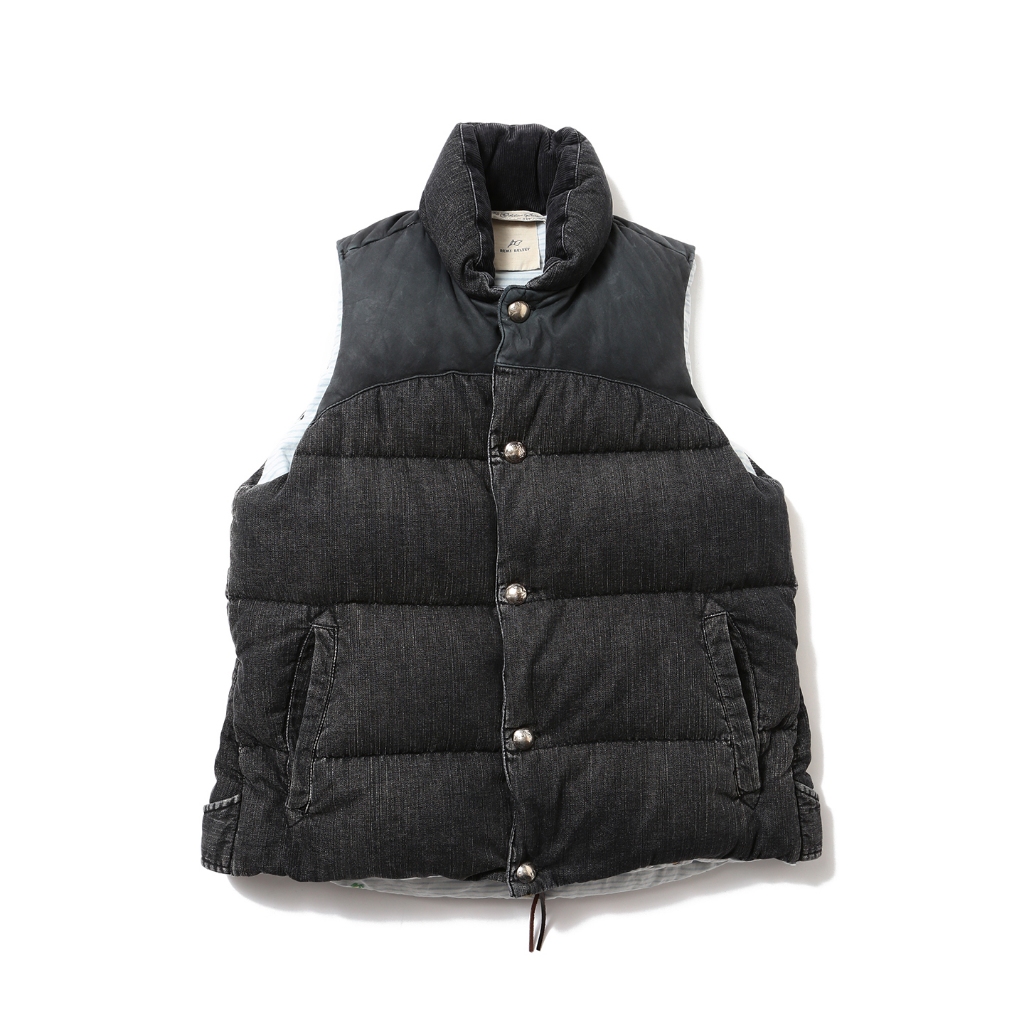 REMI RELIEF × BEAMS PLUS / 別注 Denim down vest 黑牛仔丹寧 羽絨背心 S號