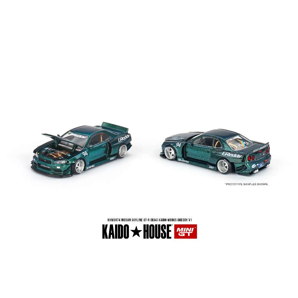 1/64 KAIDO HOUSE 聯名MINI GT Nissan GTR R34 寬體V1 綠色074 work