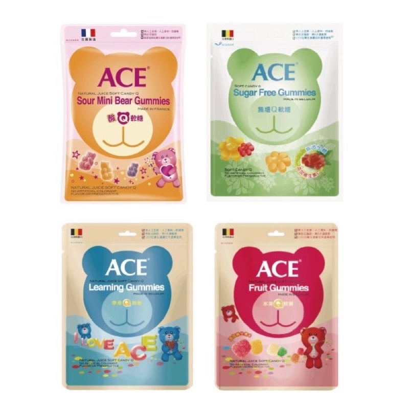 ACE 天然軟糖系列 酸Q熊軟糖 無糖Q軟糖 字母Q軟糖 水果Q軟糖（量販包） | 蝦皮購物