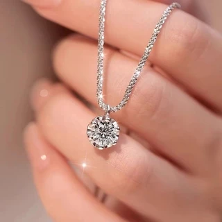 18k白金莫桑石鑽石項鍊2024新款爆款克拉鉆鎖骨鏈女高級感輕奢小眾純銀