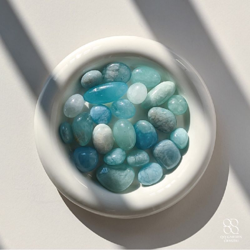 QQ garden✨海藍寶滾石·天然寶石水晶礦石療癒喉輪·Aquamarine