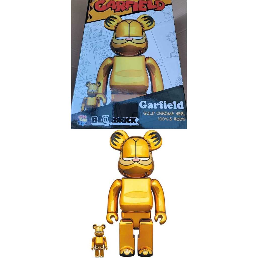 BE@RBRICK GARFIELD GOLD CHROME 400%+100% 電鍍加菲貓400%+100