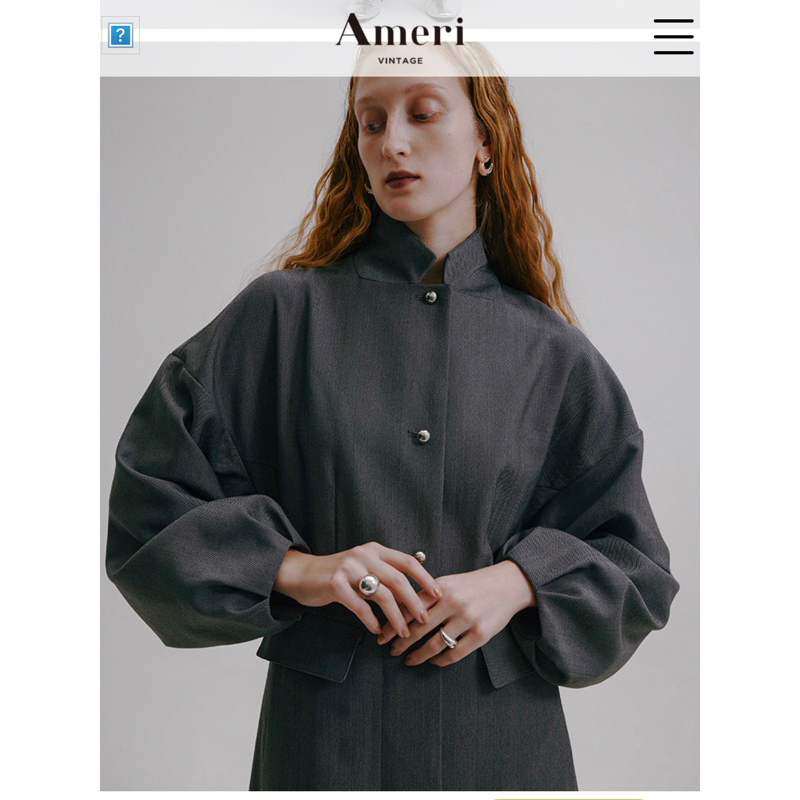 Ameri vintage黑石奈央子日本貴牌灰色長版風衣2WAY HERRINGBONE JACKET  