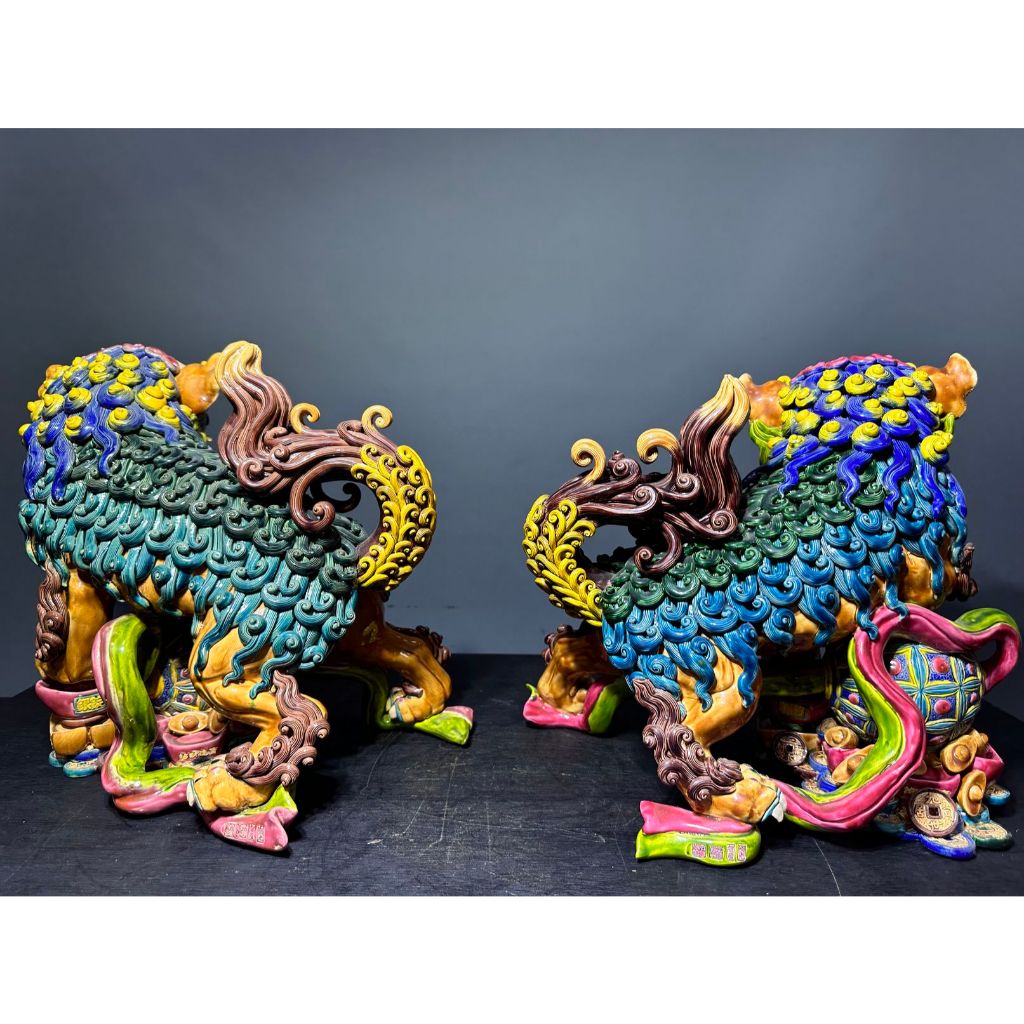 通天寶】精選台灣之寶智盧交趾陶【福獅戲球】【一標兩件】陶藝林