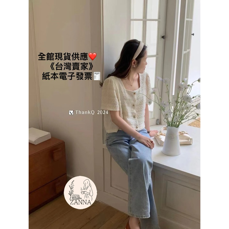 《zanna》70650有質感質感小香風方領金釦上衣 女裝 女生衣著 短袖 氣質款 其他上衣 顯瘦款 排扣 蝦皮購物