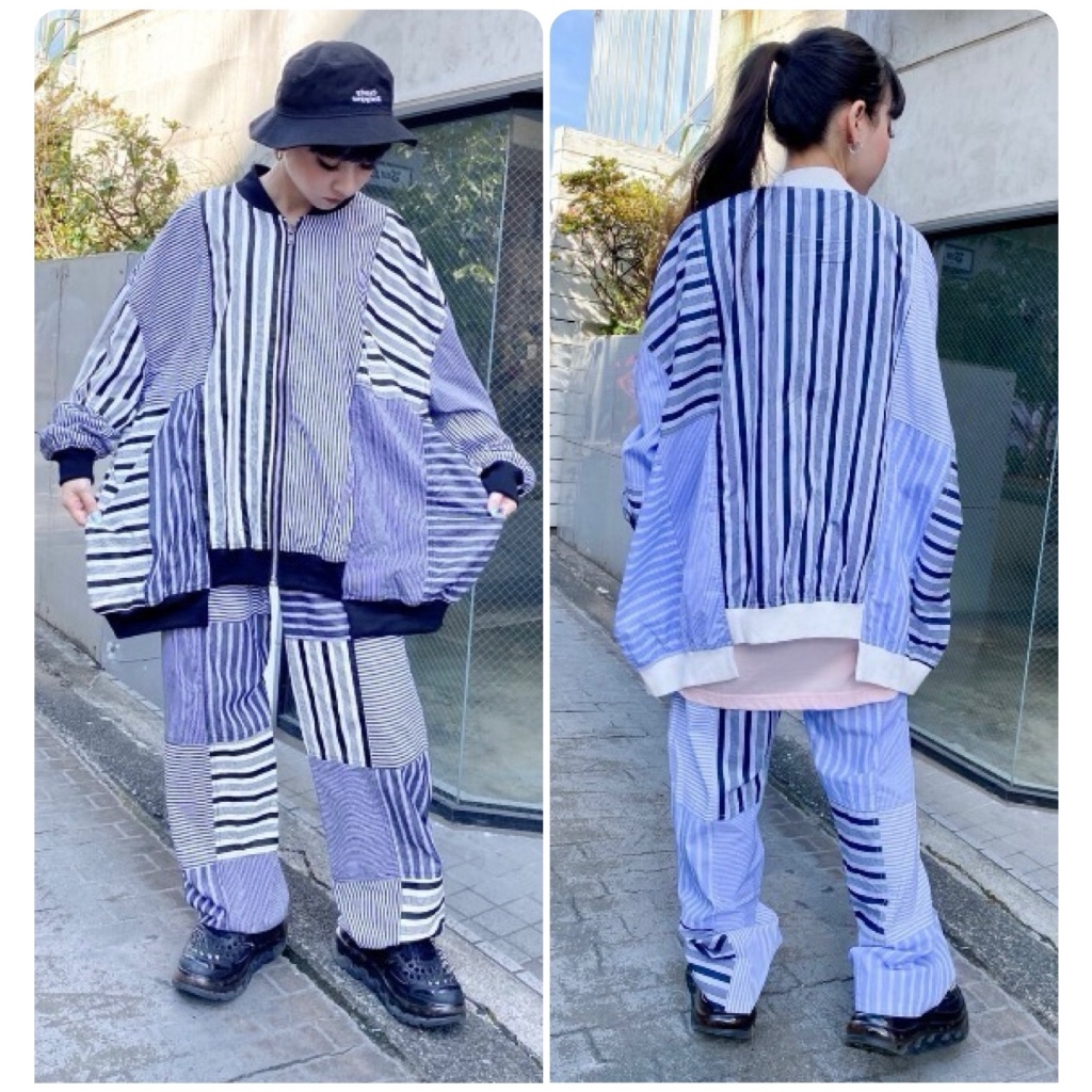 現貨】日系Candy Stripper 重工拼接條紋外套長褲套裝CND JUMBLE