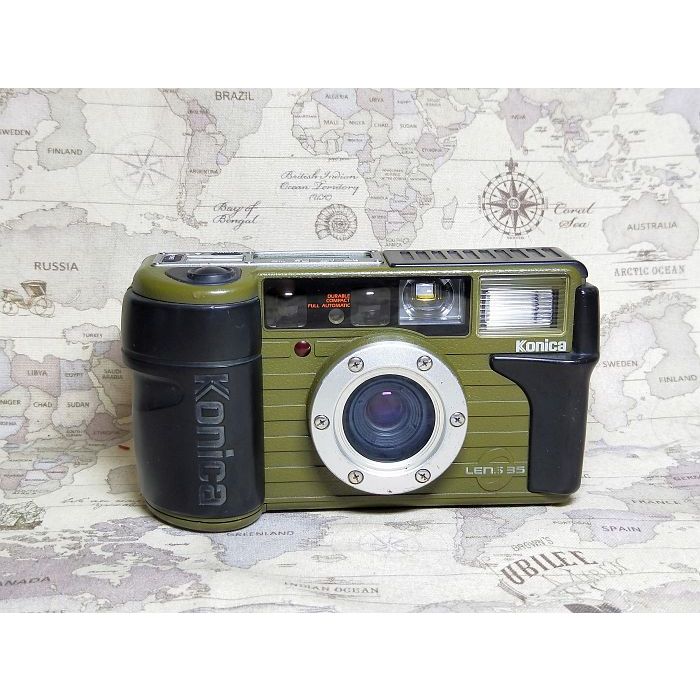 【撮影・OH済み】Konica現場監督 35 希少なオリーブカラー 跳蚤小舖子】 Konica 現場監督LENS35 稀有軍綠色三防相機(防水、防塵