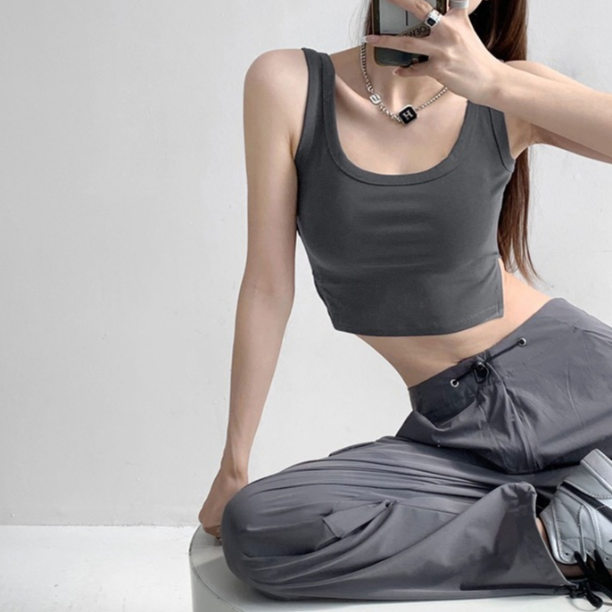 ［特價$129→$99］OUT BRA帶胸墊方領短款短袖上衣 Tee