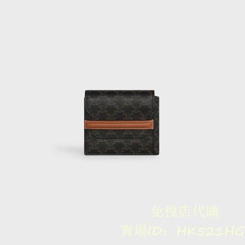 【免稅店代購】CELINE 賽琳 TRIOMPHE 帆布和小羊皮翻蓋摺紙錢包 對折短夾 皮夾 10D902 | 蝦皮購物