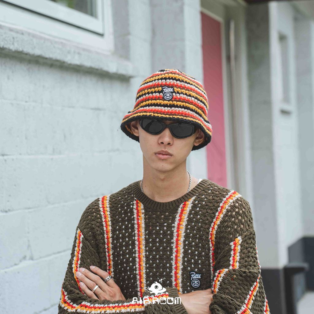 AirRoom正品2024SS STUSSY PATTA BUCKET HAT STRIPED KNIT 針織漁夫帽