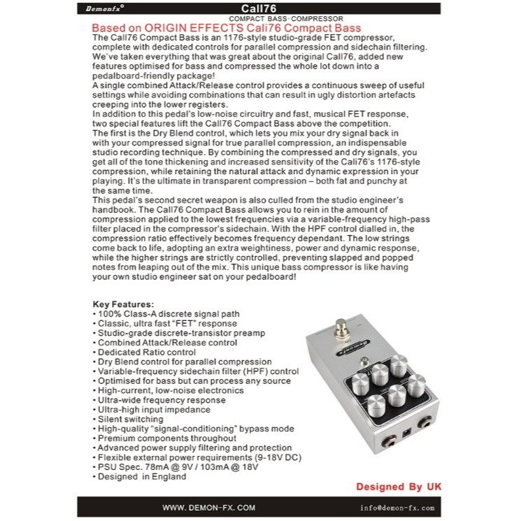 Demonfx CALL76 BASS COMPRESSOR 電貝斯壓縮效果器cail76 | 蝦皮購物