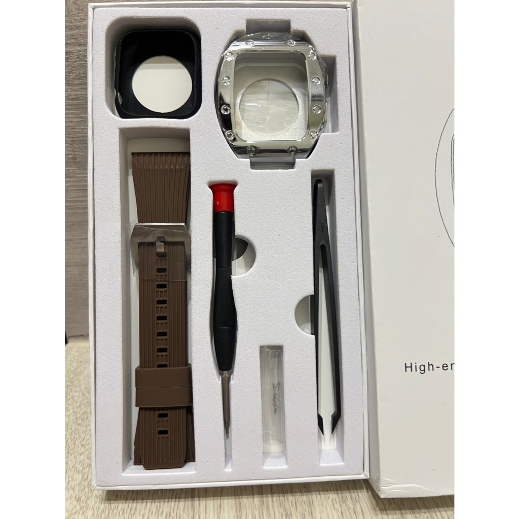 (降價囉~)RM改裝AP橡樹錶帶 不鏽鋼錶殼 Apple Watch 45mm矽膠錶帶(銀框+棕色錶帶)[全新未使用] | 蝦皮購物