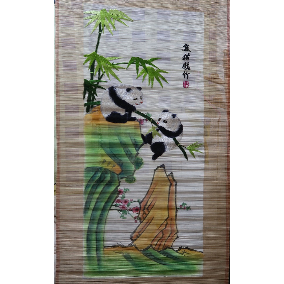 竹絲綉簾/竹簾刺繡-熊貓戲竹(購買前請先用聊聊，請勿直接下標) | 蝦皮購物