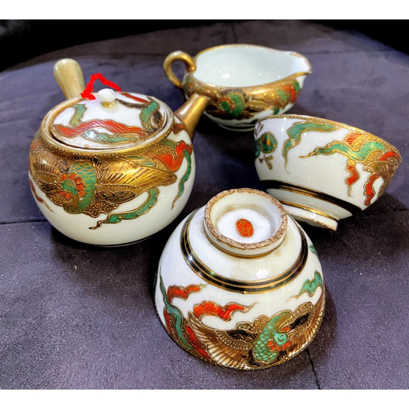 B1早期日本古董茶具組#鉑金茶具組#日本茶壺#日本茶杯#早期桃山窯