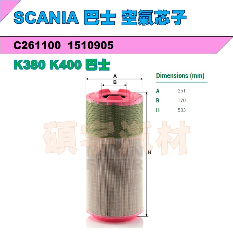 🔥特價商品🔥SCANIA BUS K380 K400 空氣芯子 C261100 1510905 碩宇汽材 | 蝦皮購物