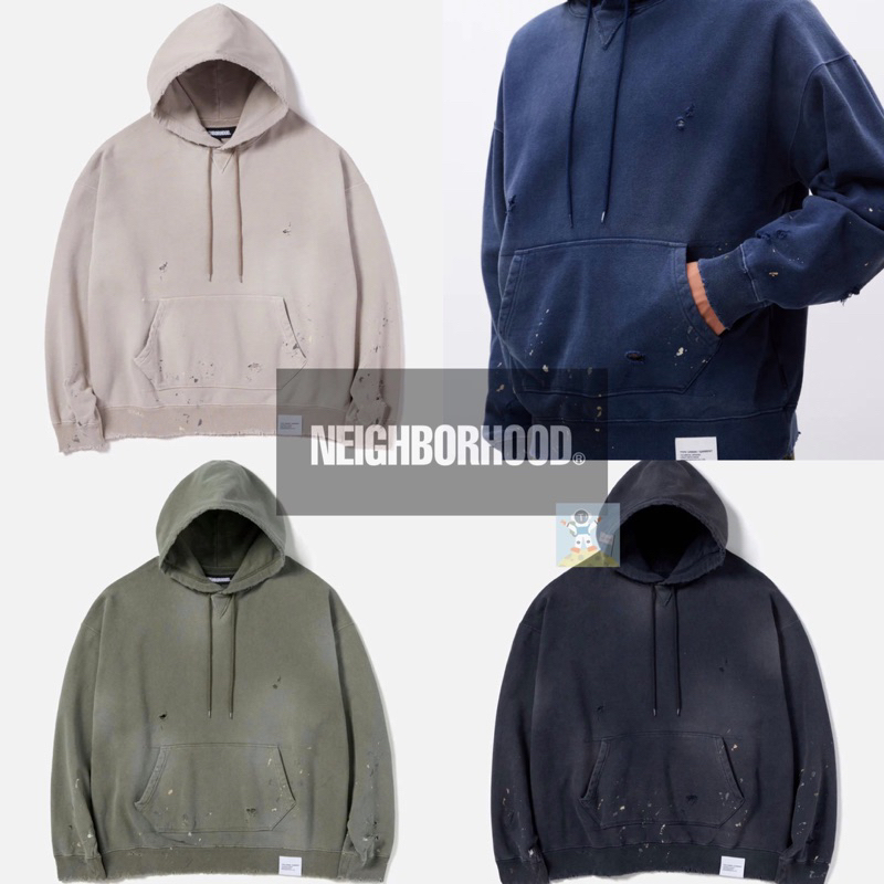 NEIGHBORHOOD 23AW DAMAGE SWEATPARKA LS 水洗破壞長袖帽T 帽衫