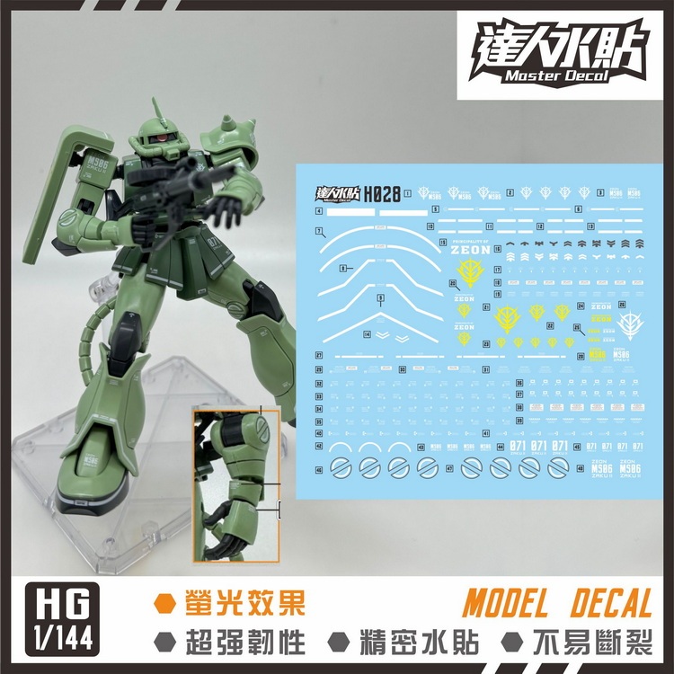 練功神物達人MASTER H028 HG 新生薩克扎古綠扎ZAKU 1/144 螢光水貼