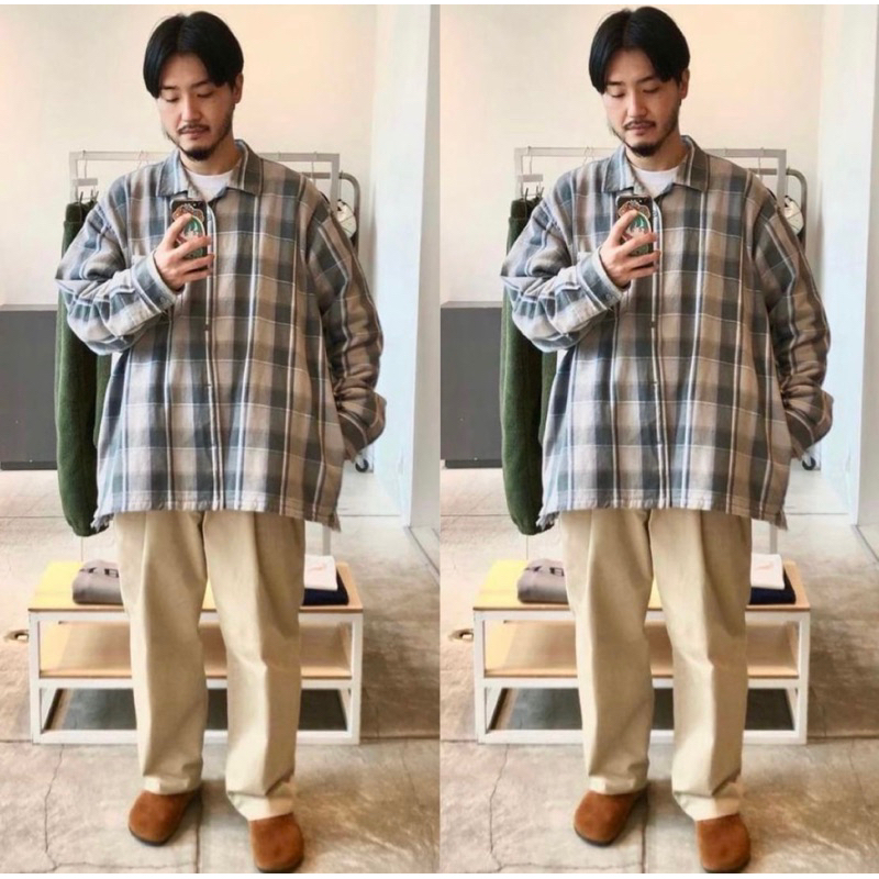 BEAMS SSZ 21AW BS SUSO CUT SHIRTS 格紋襯衫灰藍M | 蝦皮購物
