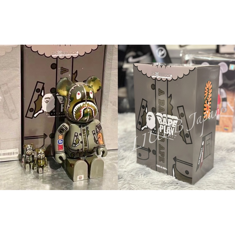 現貨日本官方全新正品Bearbrick Be@rBrick Bape Alpha 鯊魚飛行外套400