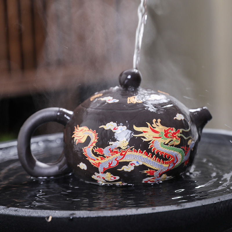 紫砂壺トラと鯉 （中国茶器 紫砂壺 台湾 風清堂 核桃壺 急須 茶器 台湾 