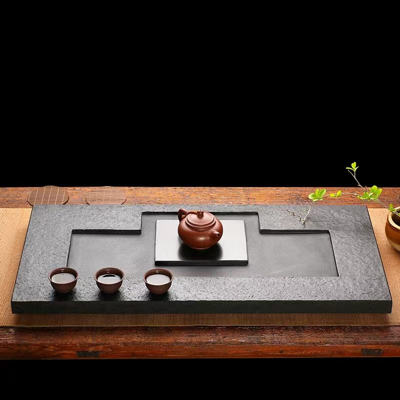 台灣現貨〗泡茶茶盤純天然石茶盤泡茶臺烏金石茶盤茶盤茶台泡茶台