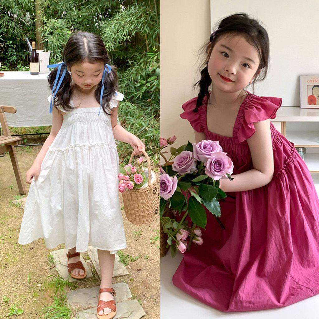 【Arbea】女童飛袖洋裝夏季新款仙女風兒童公主裙吊帶長裙中小童童裝【C907】 | 蝦皮購物