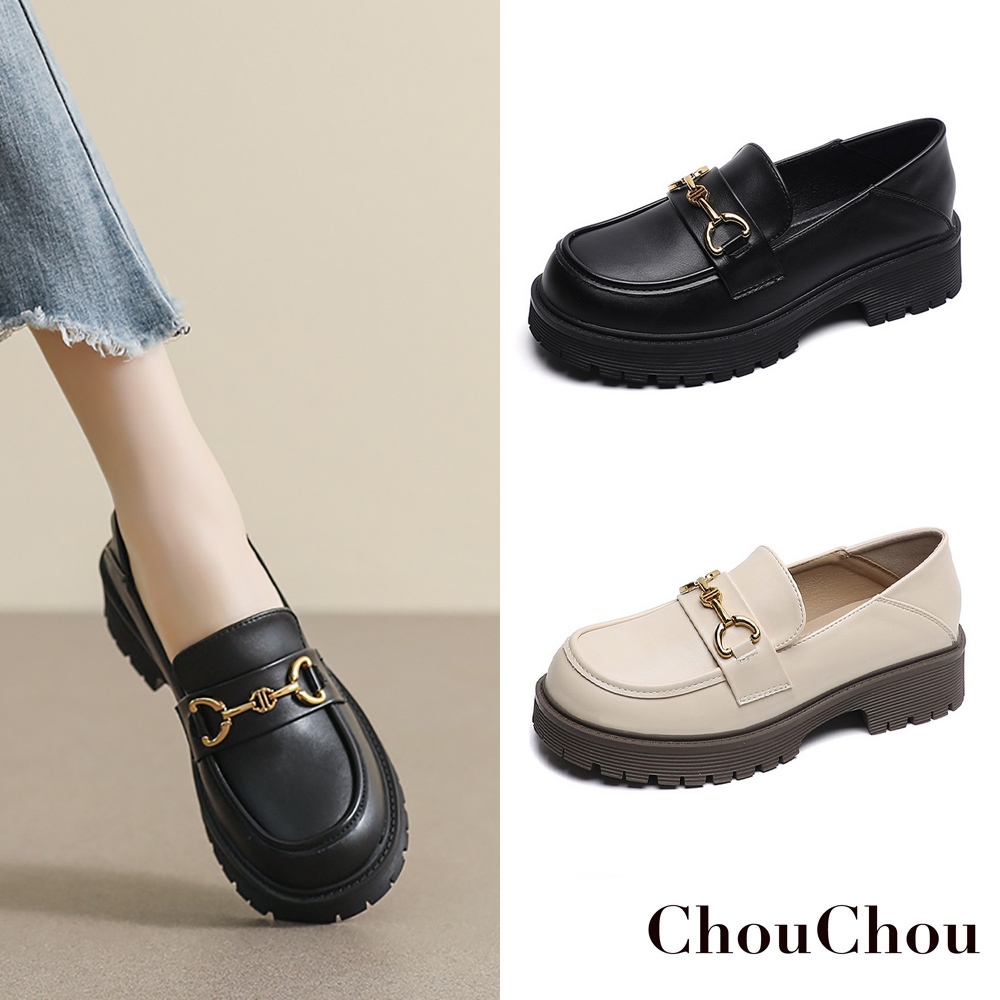 ChouChou】時尚馬銜扣增高樂福鞋樂福鞋女樂福鞋大尺碼馬銜扣樂福