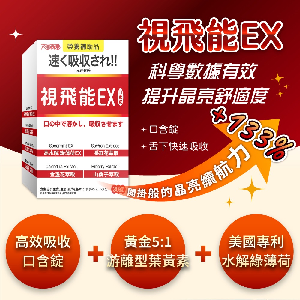 明山玫伊.com】太田森一視飛能EX 光速有感葉黃素口含錠30錠( 全