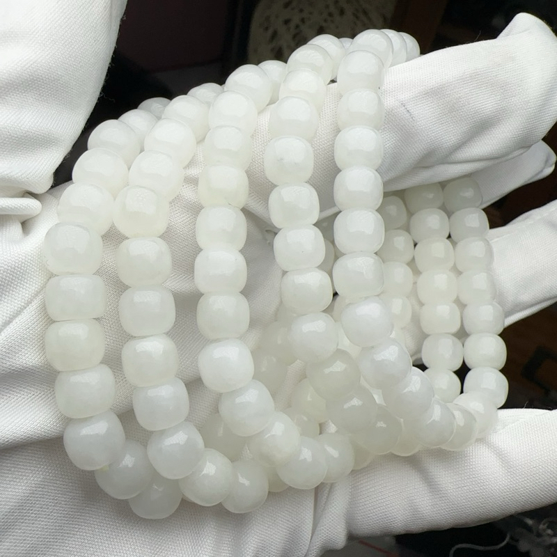 H007 天然和田玉白玉老型珠10mm單圈老型手串和田白玉| 蝦皮購物